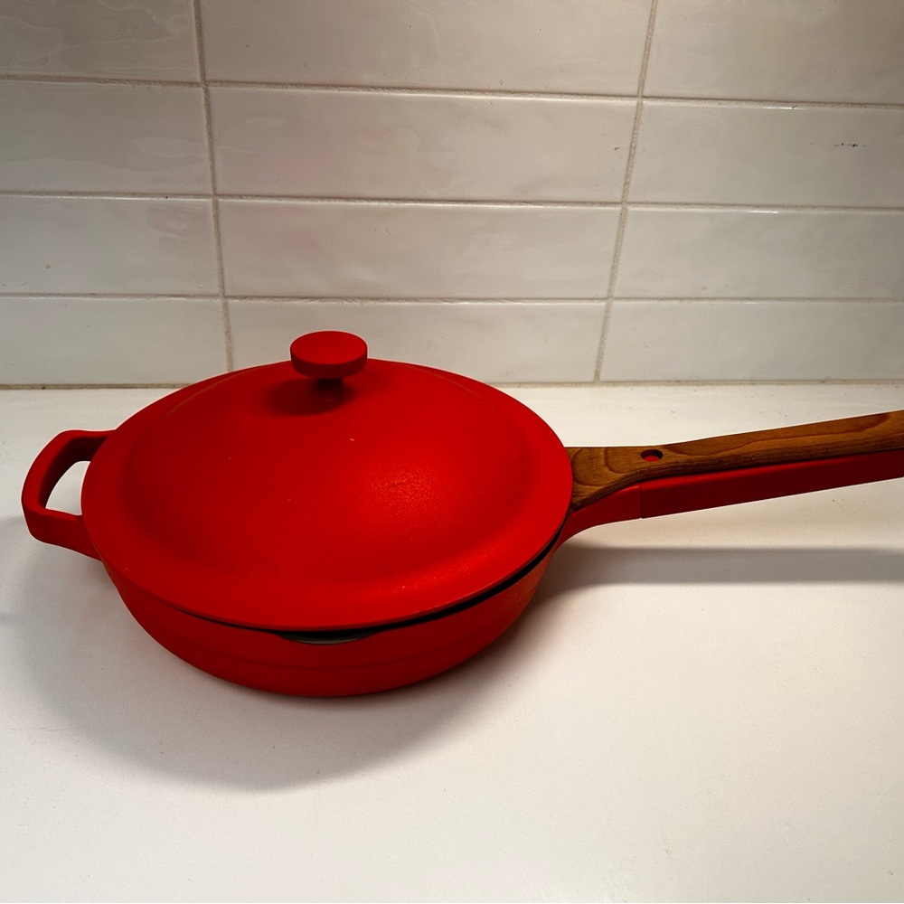 Our Place 10.5" Always Pan in limited edition Firecracker Red + Steamer Basket